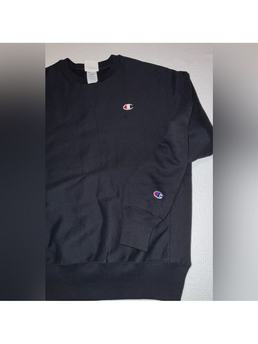 Champion Reverse Weave Black Crewneck Sweater with Signature Logo